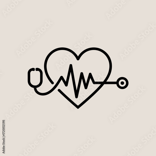 Heartbeat ekg line and stethoscope icon for medical health concept