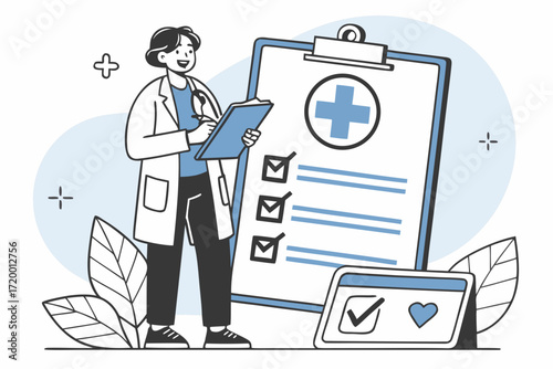 Flat Doctor Illustration with Medical Data Background