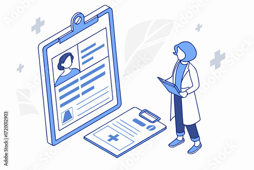 Hospital Report Vector with Doctor and Clipboard