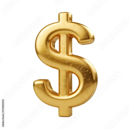 Shiny 3D Dollar Sign with Soft Shadows on White Background