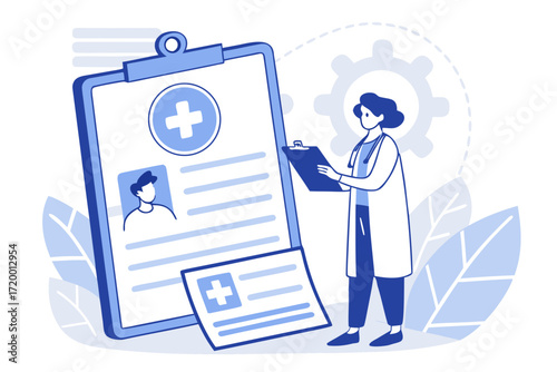 Flat Design Vector of Doctor and Patient Data