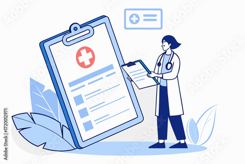 Clean Health Report Vector with Doctor Holding Clipboard