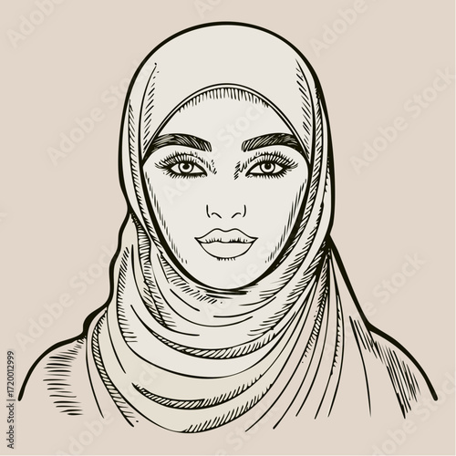 quiet grace – charcoal sketch hijab portrait for respectful greeting cards & gift wrap