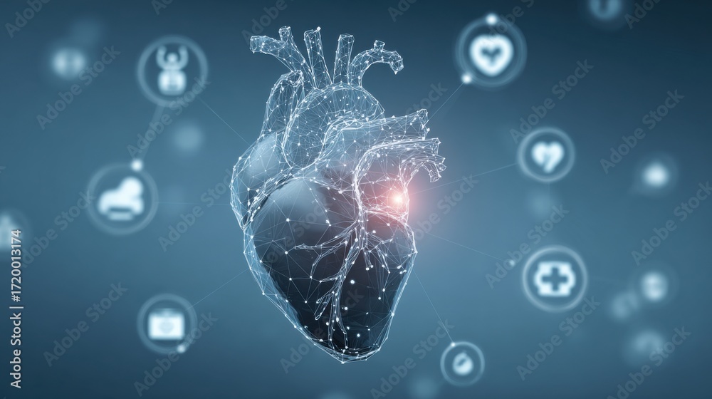 Obraz premium digital heart medical technology network