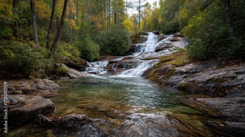Serene Waterfall in Chattahoochee National Forest: A Tranquil Blend of Cascading Waters and Lush Landscapes