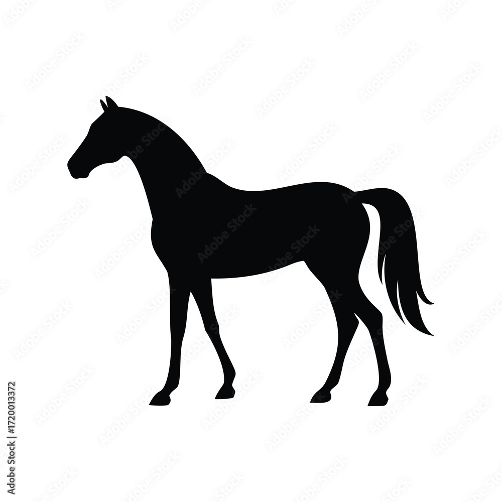Obraz premium Elegant black silhouette of a majestic horse standing proudly against a white background