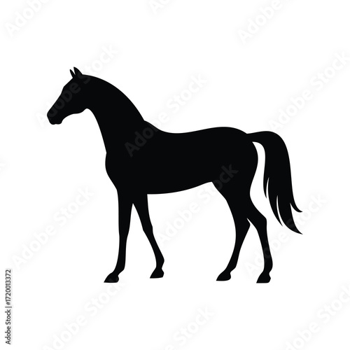 Elegant black silhouette of a majestic horse standing proudly against a white background