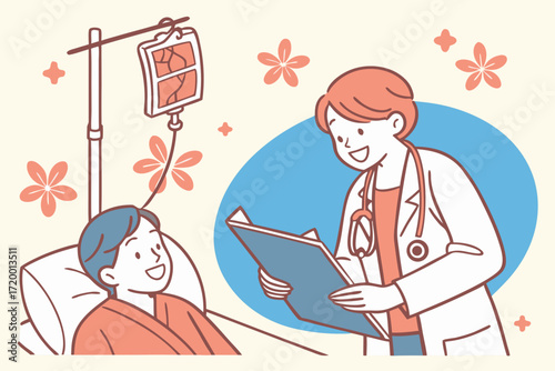 Hospital Scene Vector with Doctor Reviewing X-Ray