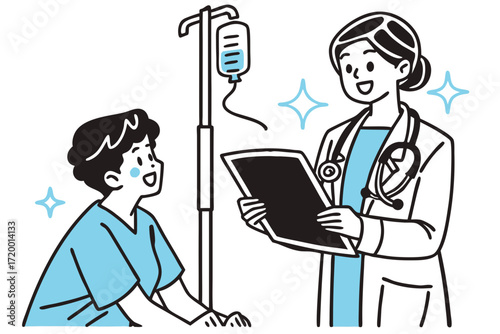 Patient Health Check Vector with IV Drip and Nurse