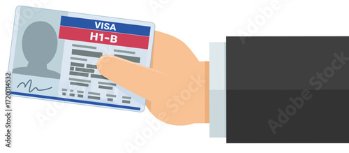 Hand holding H1-B Visa in flat design style (cut out)