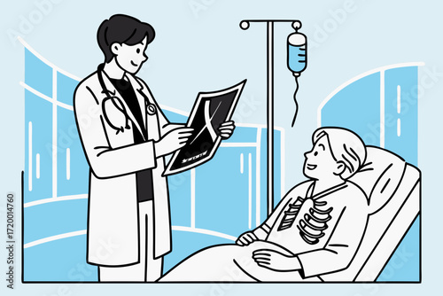 Doctor and Patient Flat Vector with Radiology Image
