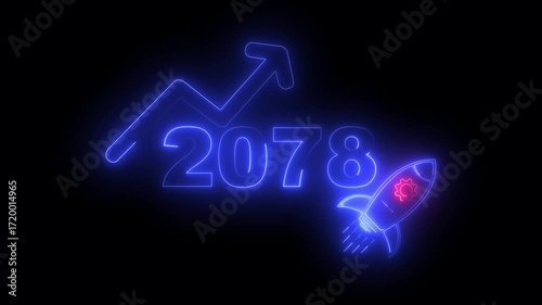 Wallpaper Mural Blue neon 2078 year with upward arrow graph and rocket ship icon on black background new year Torontodigital.ca