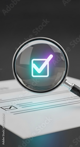 Verify Approval And Accuracy With A Magnifying Glass Over A Checklist, Ensuring Successful Verification.