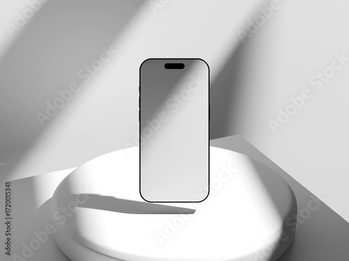 Εκτύπωση καμβά Simple and sleek phone screen mockup on a circular base, great for UI presentation