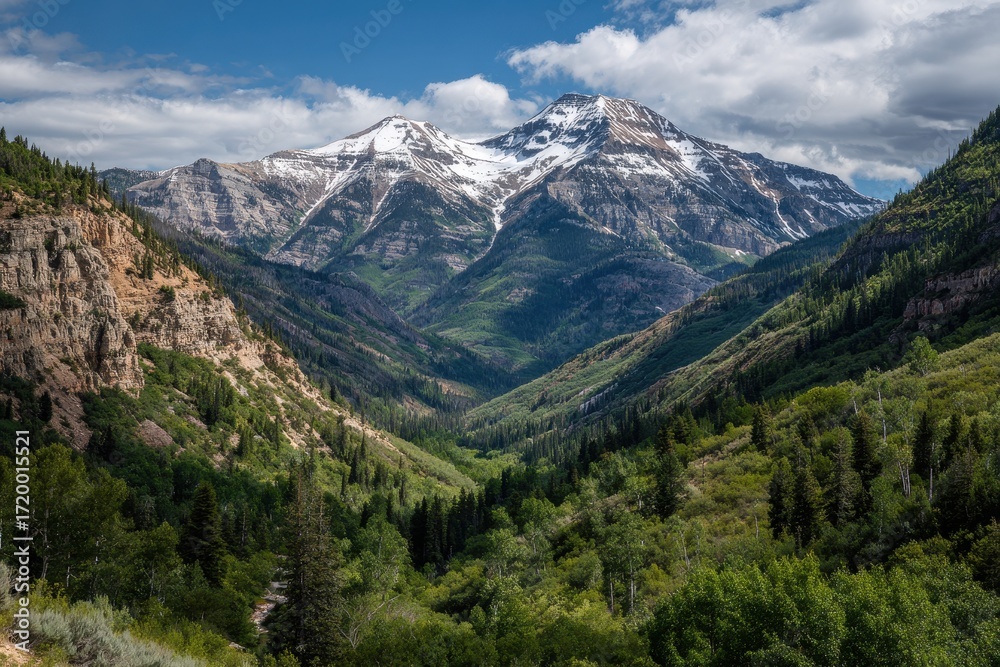 Fototapeta premium Majestic Snow-Capped Peaks of Uintah: A Breathtaking Landscape of Canyons and Vales in Utah's Hidden Mountain Glaciers
