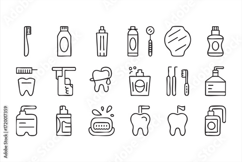 Dental care and oral hygiene outline icons for healthcare and dentist projects