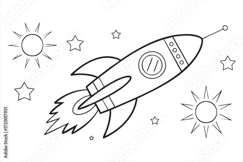 Cartoon spaceship line art illustration for printable and creative drawing