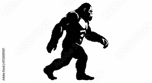 Silhouette of a Mythical Cryptid Bigfoot Walking in Shadow, Mystery and Legend