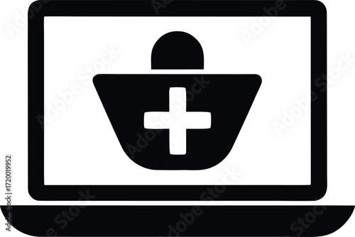 Online pharmacist vector icon.