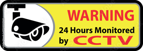 Security camera icon, Warning Sticker for CCTV Camera video surveillance, cc tv sign. Yellow square indicating camera operation. 24 hours monitoring, Fixed CCTV, Security Camera Icon Vector.