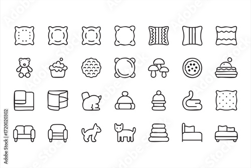 Pillow, cushion, and soft toy vector illustrations for interior and decor branding