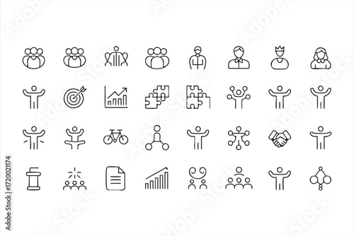 Teamwork and business outline icons for corporate and management projects