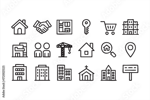 Residential and commercial building vector illustrations for realty branding