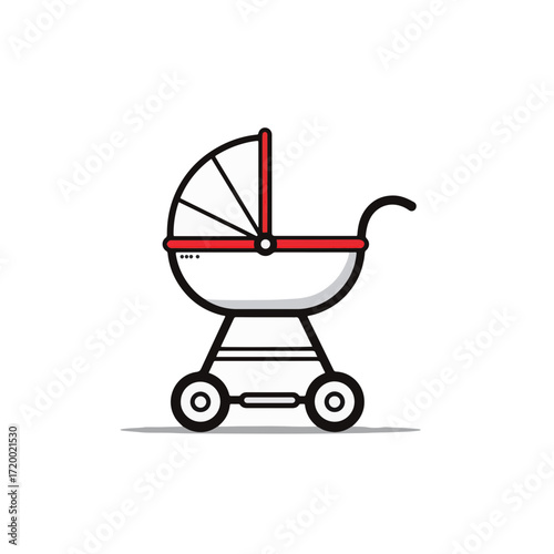 Minimalist baby carriage design on white background, parenthood concept