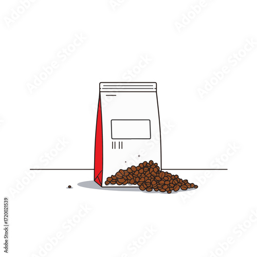 Minimalist coffee bag with beans on counter, modern simplicity