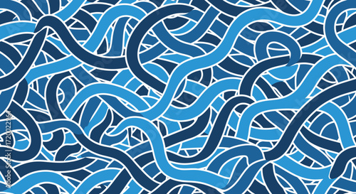 A seamless pattern of intertwined wavy lines in various shades of blue, creating a visually dynamic and abstract design.