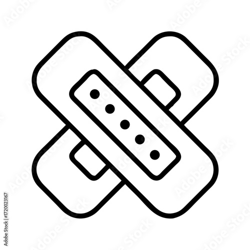 Simple outline icon of two crossed adhesive bandages isolated on transparent background