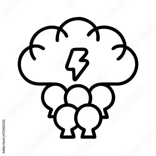 Team brainstorming session with a lightning bolt symbolizing ideas isolated on transparent background