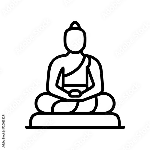 Simple line art icon of a seated buddha in meditation pose isolated on transparent background