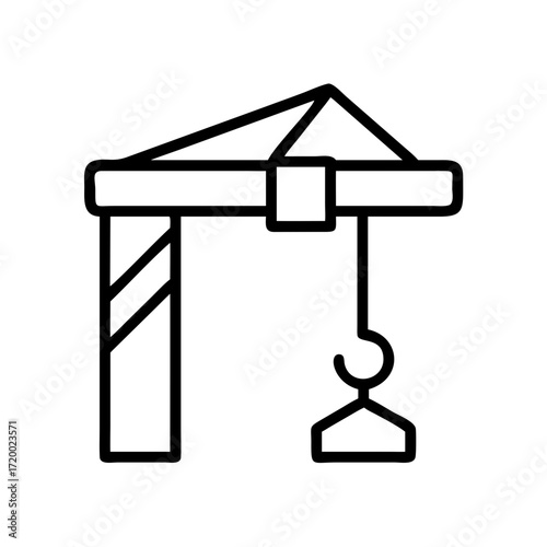 Simple outline drawing of a construction crane for lifting and moving materials isolated on transparent background