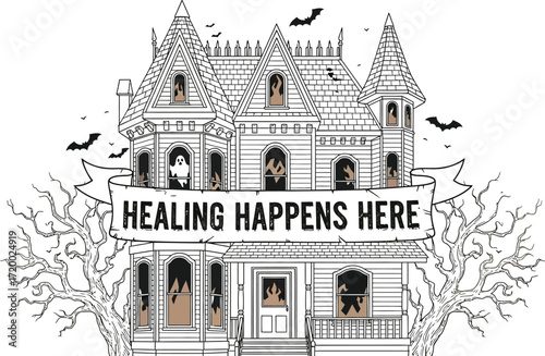 Haunted house with ghosts and bats says healing happens here