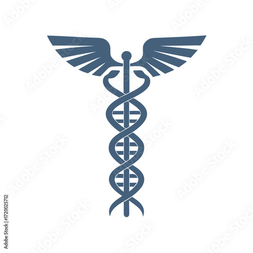 Blue Caduceus Symbol with Wings and D N A Helix medical health