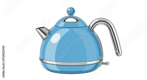 Stylish light blue electric kettle with a retro design and shiny chrome details on a white background.