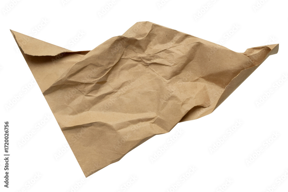 Fototapeta premium Wrinkled brown paper, perfect for texture and design isolated on white background