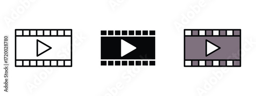 Set of pixel perfect colored Video icon, 1 Silhouette, 1 Unexpanded, Video icon representing play, record, or multimedia content.
