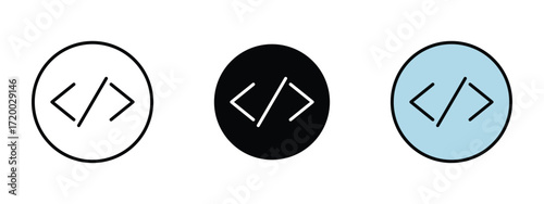 Set of pixel perfect colored Code icon, 1 Silhouette, 1 Unexpanded, Code icon representing programming and software development.