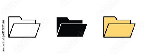 Set of pixel perfect colored Folder icon, 1 Silhouette, 1 Unexpanded, Folder icon representing file storage and organization system.