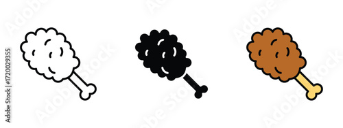 Set of pixel perfect colored Fried Chicken icon, 1 Silhouette, 1 Unexpanded, Fried chicken icon showing crispy drumstick meal.