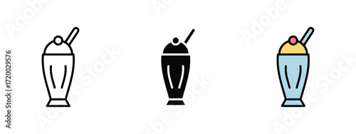 Set of pixel perfect colored Milkshake icon, 1 Silhouette, 1 Unexpanded, Milkshake icon representing a cold, sweet blended beverage.
