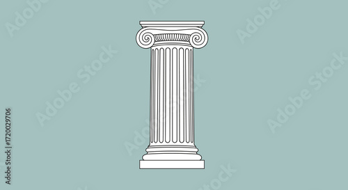 Flat vector illustration of a single white antique column in frontal view, minimalist design with simple lines, solid colors, and a flat color background