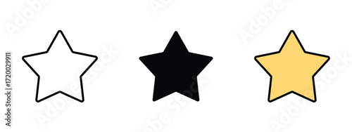 Set of pixel perfect colored Star icon, 1 Silhouette, 1 Unexpanded, Star icon symbolizing favorite, rating, or excellence.