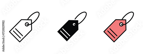 Set of pixel perfect colored Tag icon, 1 Silhouette, 1 Unexpanded, Tag icon representing a label, price, or category marker.
