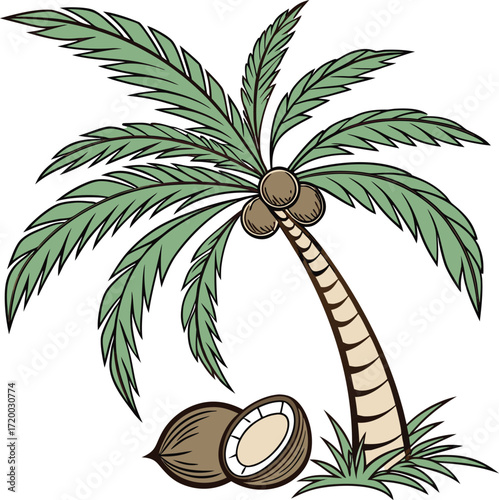 "Coconut Tree Illustration – Tropical Palm, Beach & Summer Symbol"