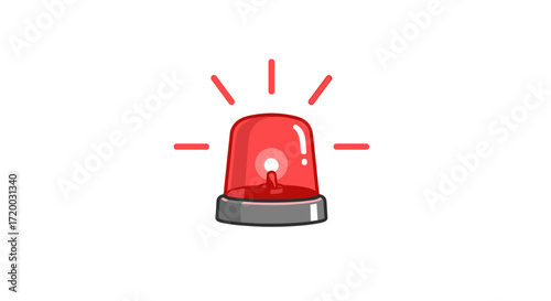 Flat Vector Illustration of Red Flashing Siren Light in Cute Mobile Game Art Style with Bright Colors on White Background