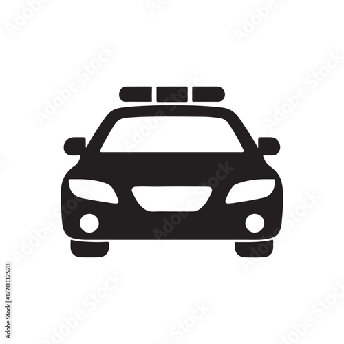 Black and white police car icon; simple, serious, security symbol.