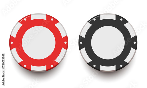 Gambling chips. Red 3d vector chips isolated on white background.